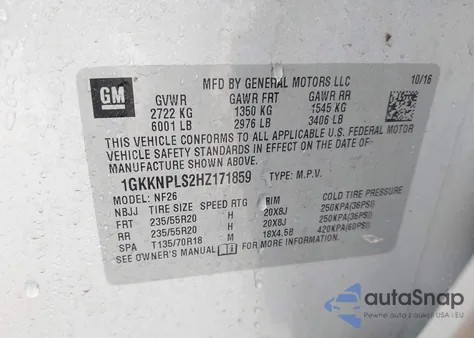 2017 GMC Acadia Denali z USA, uszkodzony, nr VIN 1GKKNPLS2HZ171859